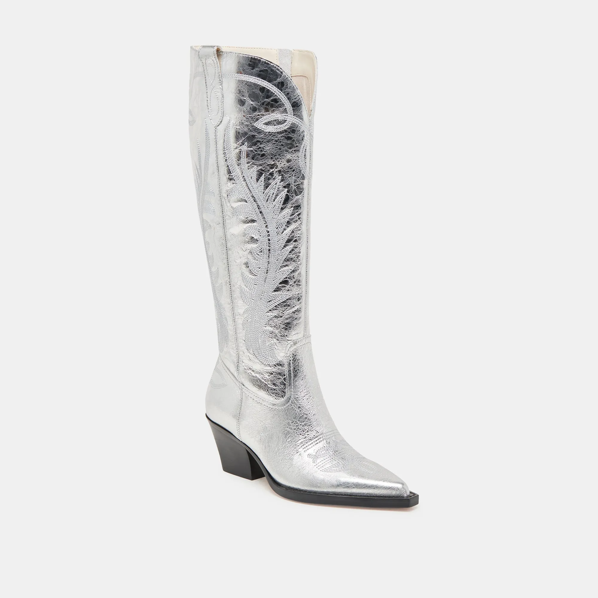 RYATT EXTRA WIDE CALF BOOTS SILVER DISTRESSED LEATHER Dynamic Traction Pattern Walk Routine