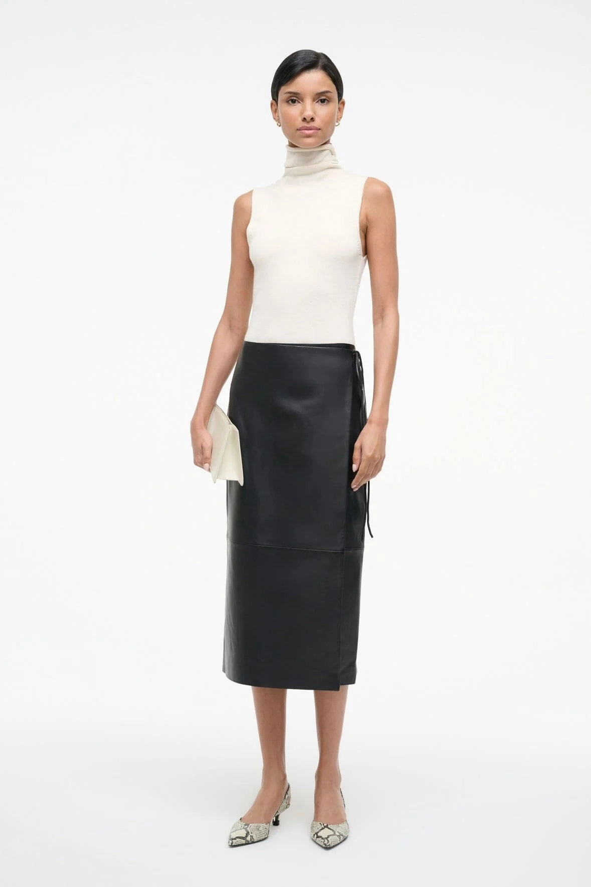 A line Roman Leather Wrap Skirt in Black