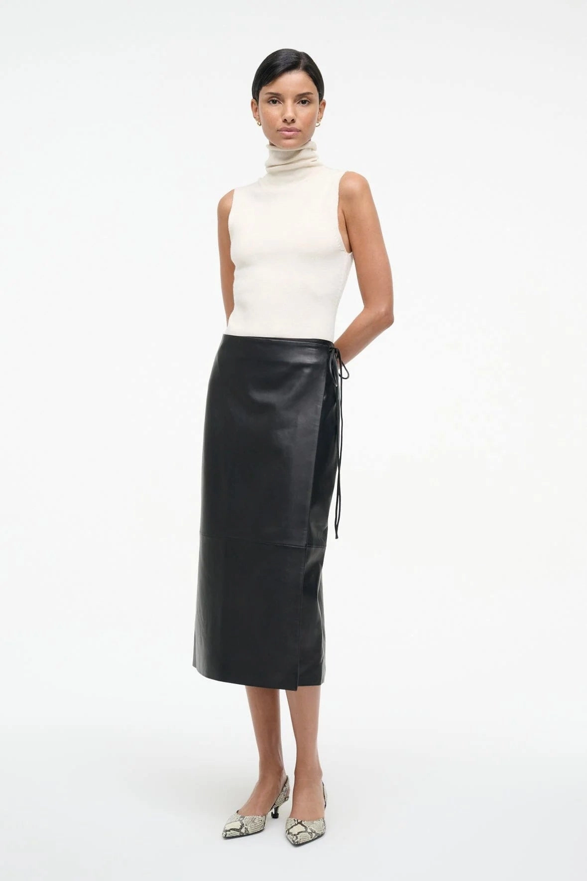 Classic Touch Weekend Ready Roman Leather Wrap Skirt in Black