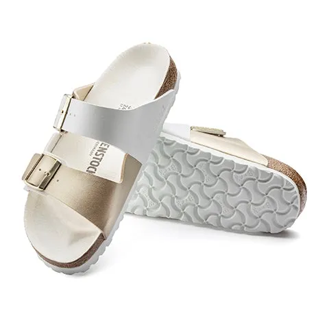 Elite Mode Perfect Fit Birkenstock Arizona Split Slide Sandal (Women) - White/Gold Birko-Flor