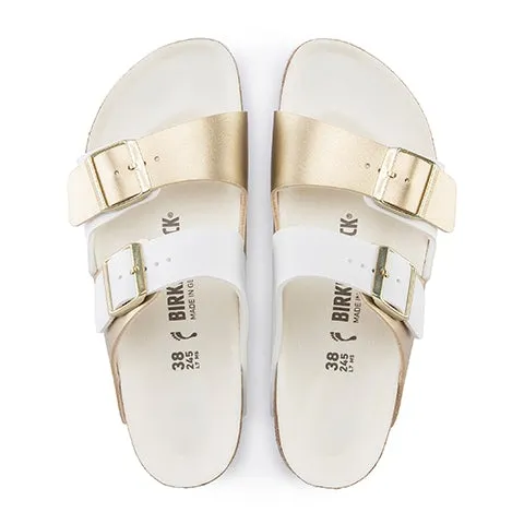Reliable Comfort Shine Coat Birkenstock Arizona Split Slide Sandal (Women) - White/Gold Birko-Flor