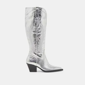 Seamless Interior Memory Foam Lining RYATT WIDE CALF BOOTS SILVER DISTRESSED LEATHER