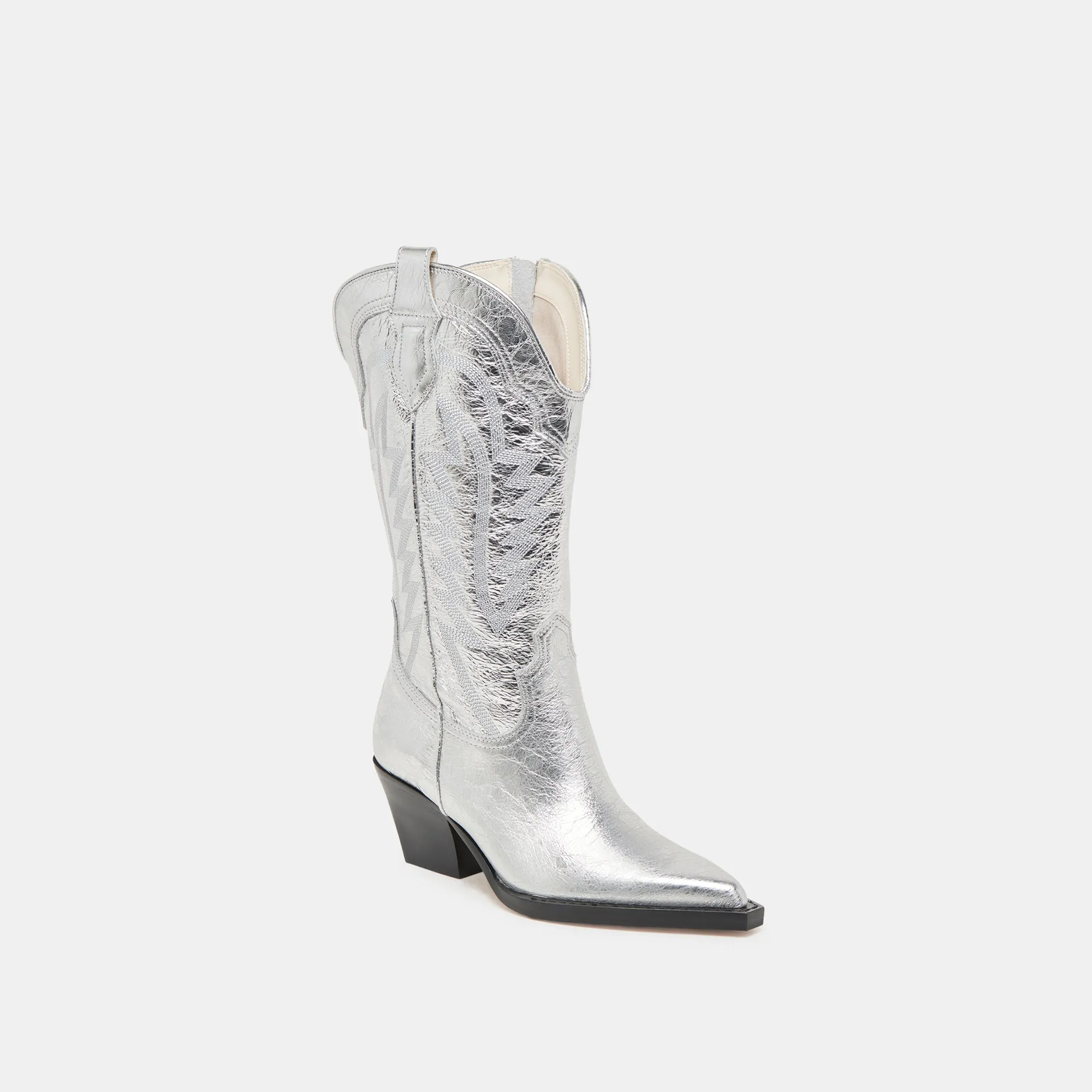 Multi-functional materials RYLAND EXTRA WIDE CALF BOOTS SILVER DISTRESSED LEATHER