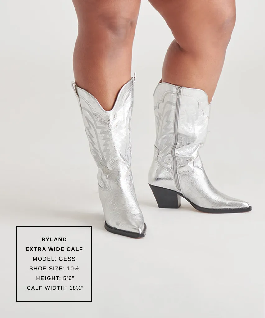RYLAND EXTRA WIDE CALF BOOTS SILVER DISTRESSED LEATHER Sturdy Construction Perimeter Cushioning