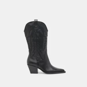 RYLAND WIDE CALF BOOTS BLACK LEATHER Hydraulic Heel Cushioning