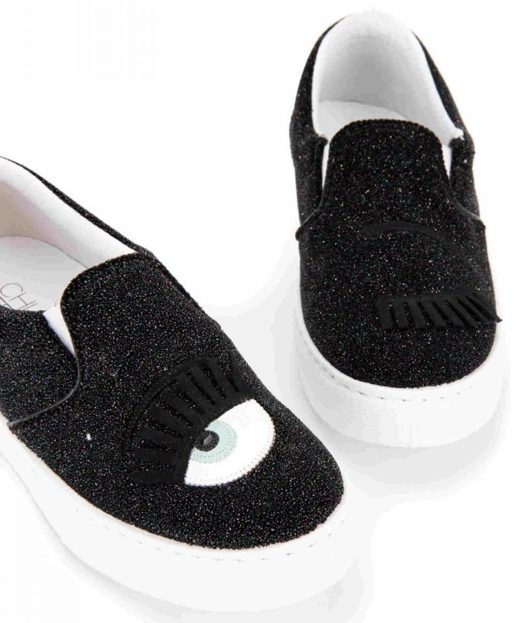 Unwind Walk Tassel Fun Chiara Ferragni Women's Flirting Glitter Nero Black Slip On Sneakers