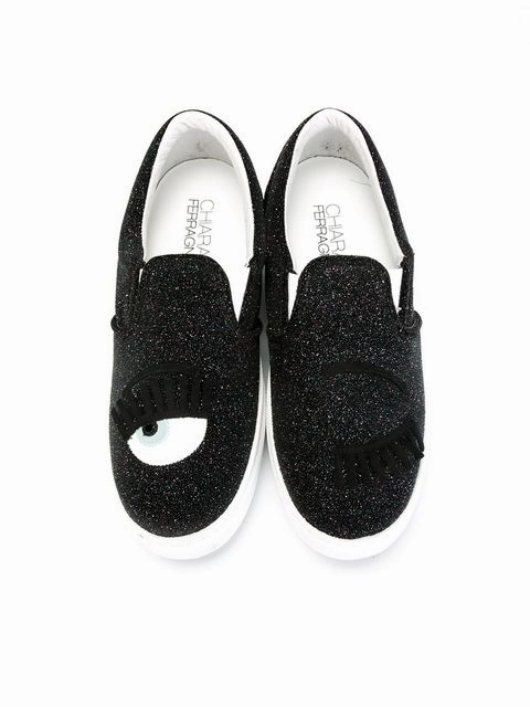 Chiara Ferragni Women's Flirting Glitter Nero Black Slip On Sneakers Walk Control Soft Step