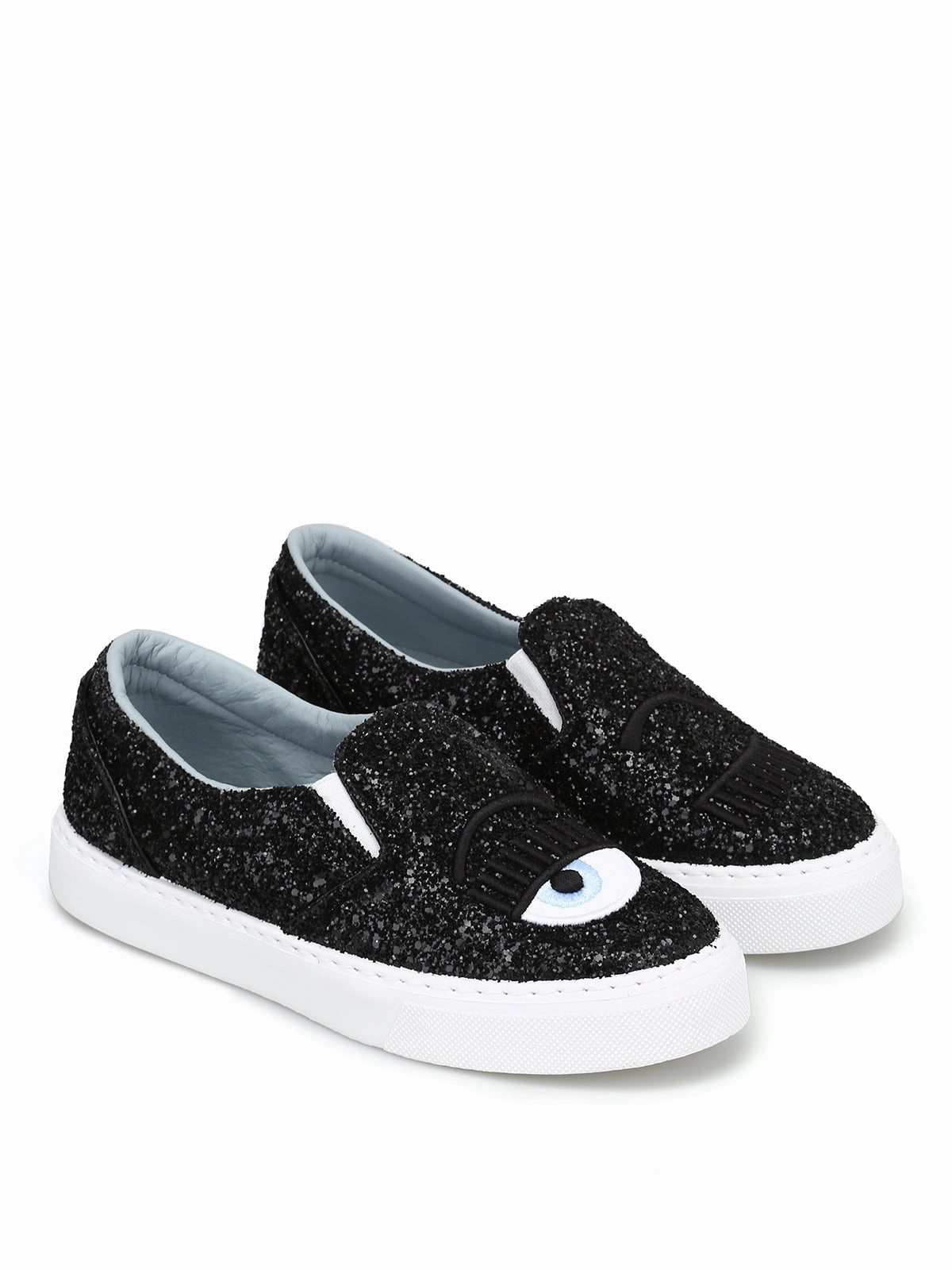 Stylish Casual Shoes Ventilated Design Chiara Ferragni Women's Flirting Glitter Nero Black Slip On Sneakers