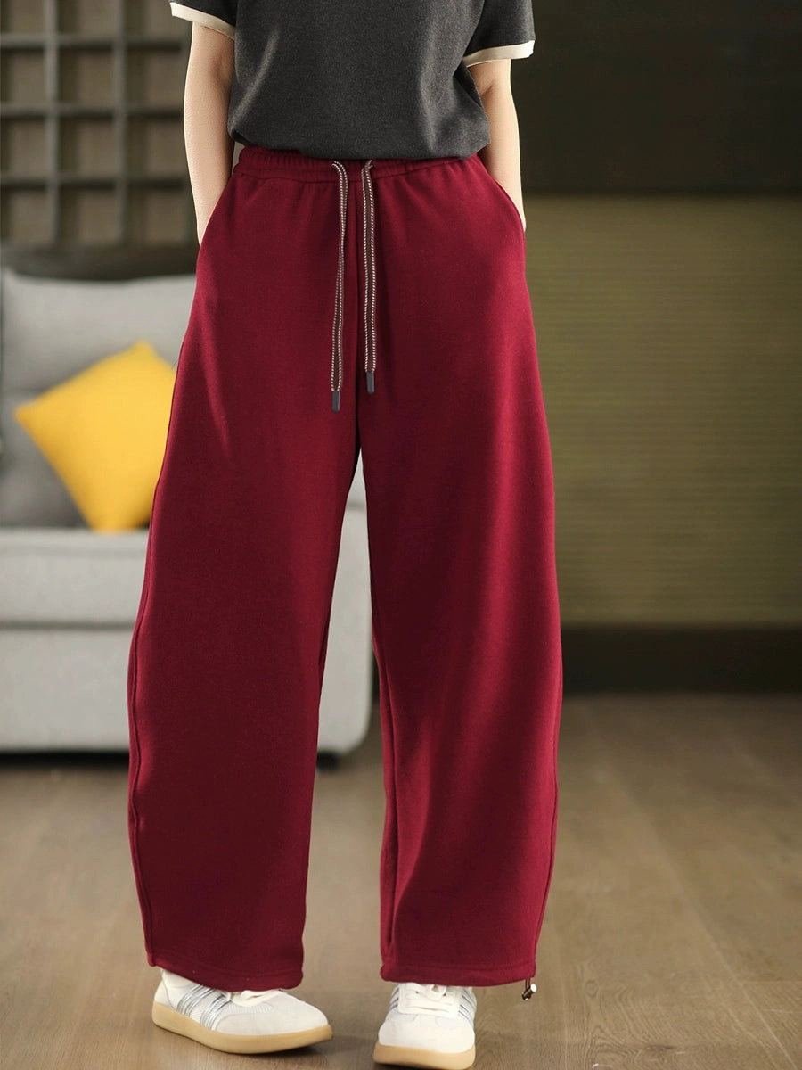 Autumn Casual Cotton Knitted Loose Elastic Waist Lace-Up Pants Odor Resistant Shrink resistant