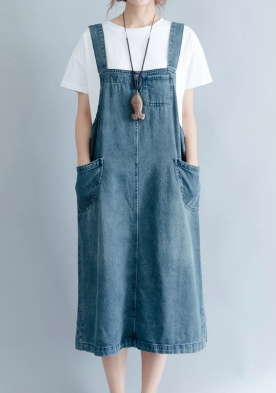 Satin feel Adaptable Fabric Babakud Women Solid Color Denim Casual Strap Skirt