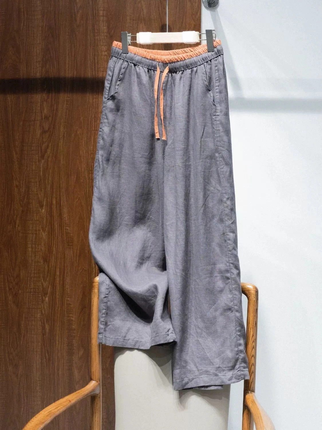 Natural Fit Summer Casual Linen Versatile Patchwork High Elastic Waist Pants