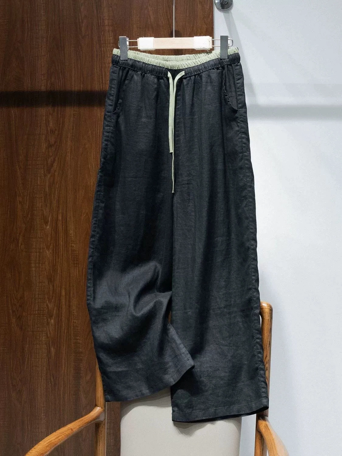 Flexible Waist Summer Casual Linen Versatile Patchwork High Elastic Waist Pants