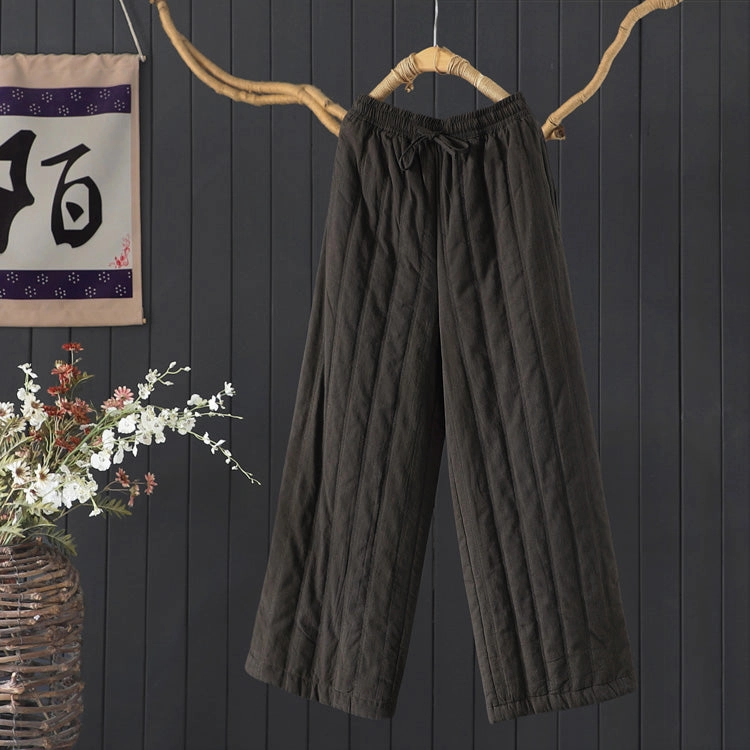 No Rubbing Flexible Comfort Babakud Women Winter Vintage Zen Quilted Cotton-Linen Wide-Leg Pants