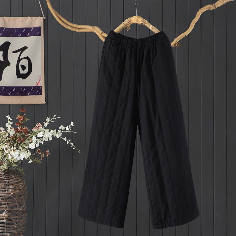 Relaxed Feel Sweat Absorbing Babakud Women Winter Vintage Zen Quilted Cotton-Linen Wide-Leg Pants