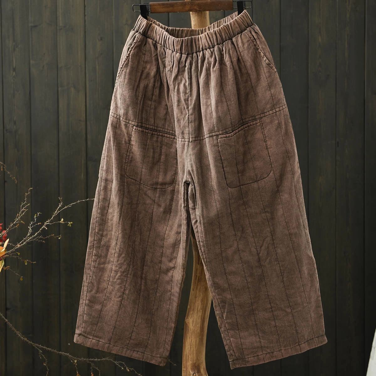 Women Winter Vintage Washed Linen Quilted Casual Pants Instant Dry Cooling Fabric