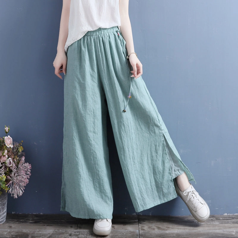 Summer Linen Loose Split Bottom Wide Leg Trousers No Rubbing