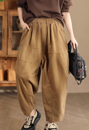Babakud Women Autumn Loose Cotton Casual Harem Pants Stretchable Material Gentle Elastic