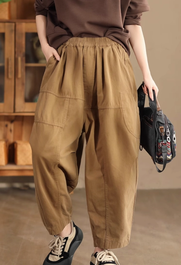 Babakud Women Autumn Loose Cotton Casual Harem Pants Stretchable Material Gentle Elastic