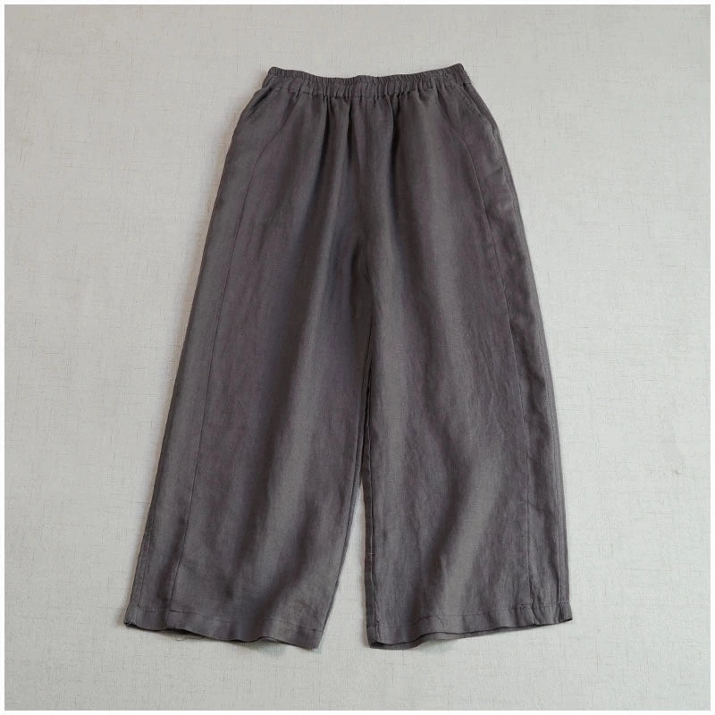Women Summer Retro Linen Solid Color Loose Cropped Pants Long Lasting Odor Eliminating