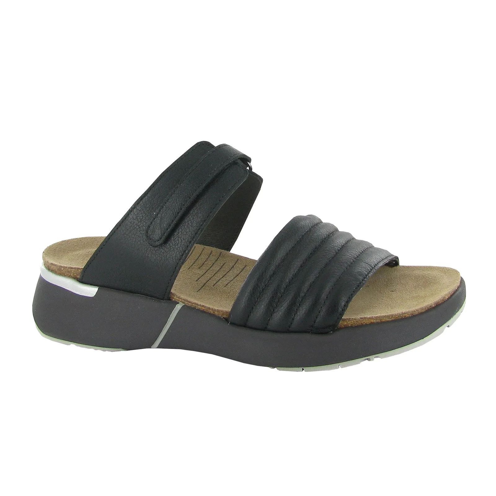 Naot Vesta Slide Sandal (Women) - Soft Black Leather Reinforced Soles