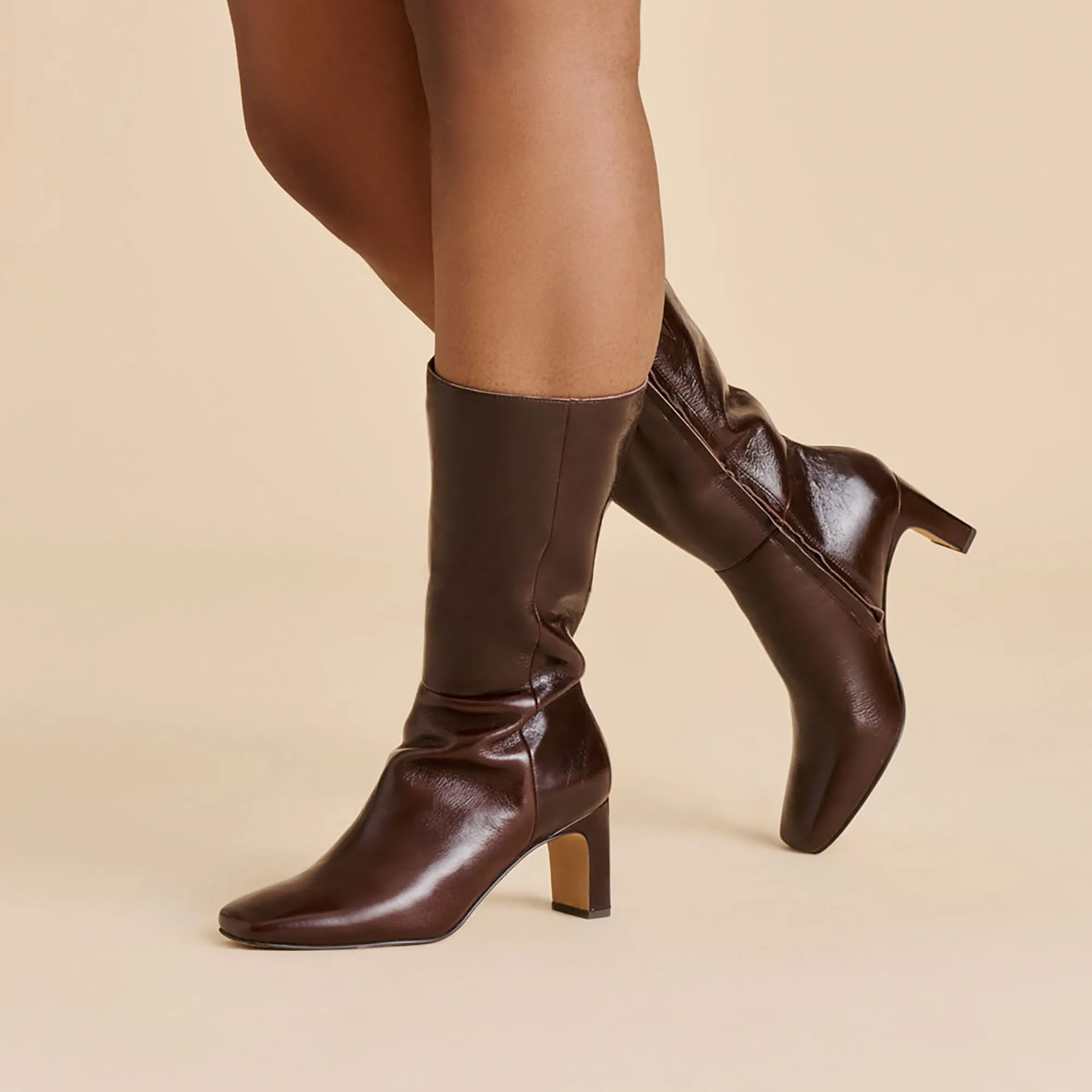 RIGGS WIDE CALF BOOTS CHOCOLATE LEATHER Anti Slip Tread