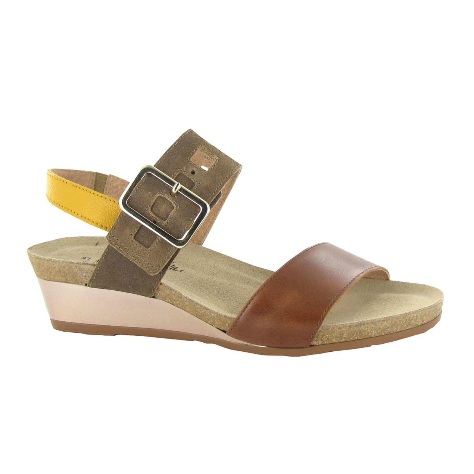 Naot Dynasty Wedge Sandal (Women) - Maple Brown/Antique Brown/Marigold Stylish Features Fast Slip