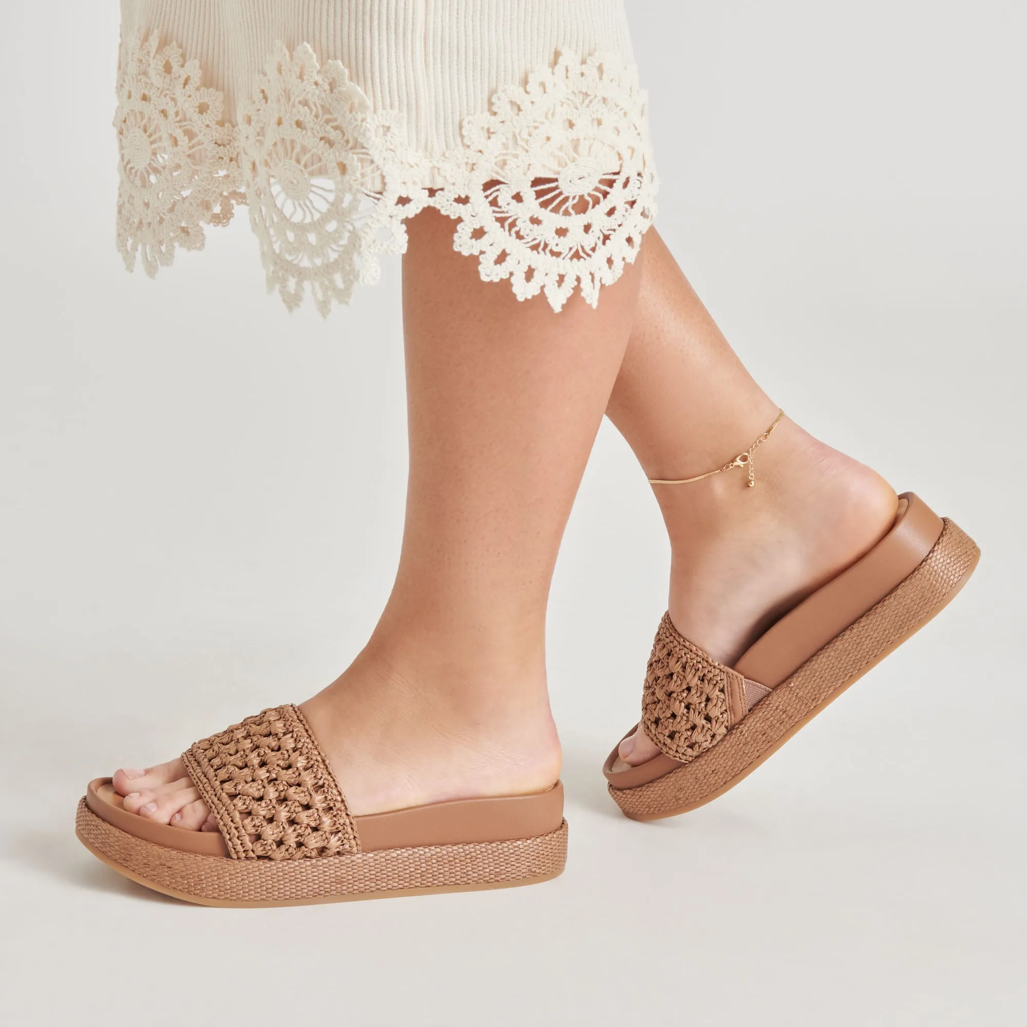 SIDONA SANDALS BROWN RAFFIA Moisture Wicking Liner