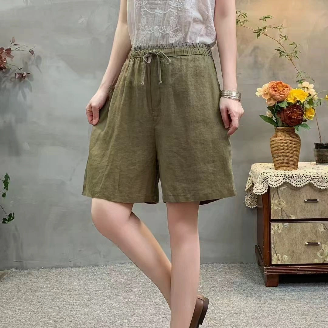 Babakud Summer Retro Linen Casual Elastic Waist Versatile Shorts Unrestricted Movement Sleek Finish