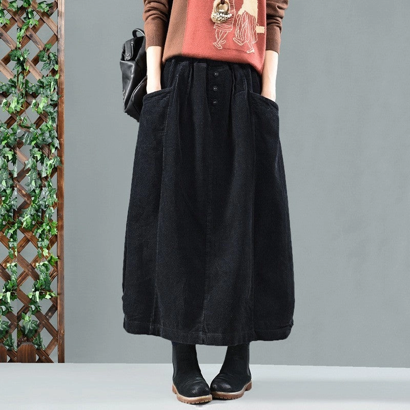 Babakud Women Autumn Retro Classic Cotton Corduroy Skirt Breathable Texture Flawless Fit