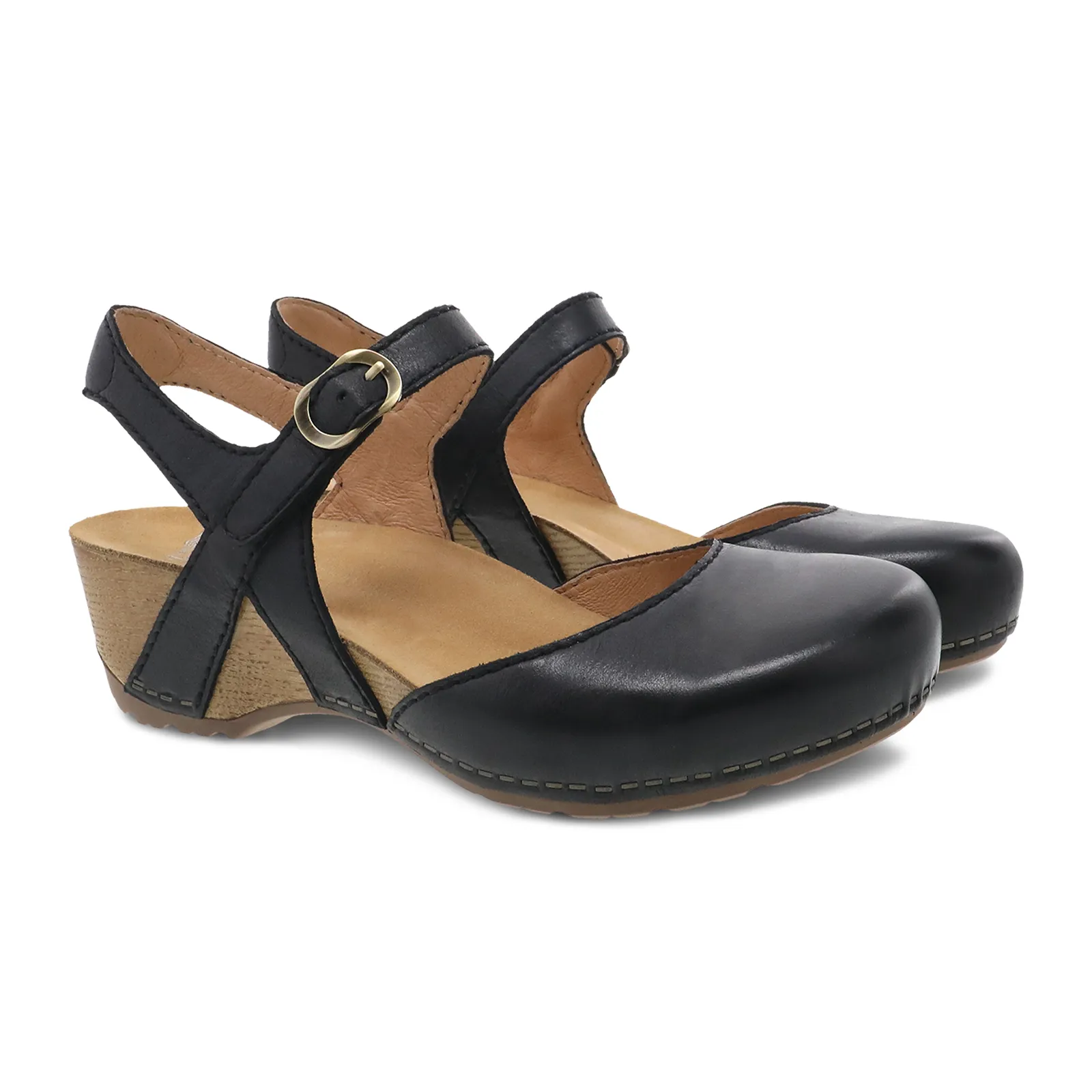 Outdoor Use Dansko Tiffani Wedge Sandal (Women) - Black Milled Burnished