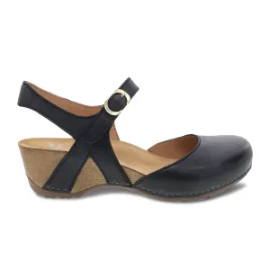 Dansko Tiffani Wedge Sandal (Women) - Black Milled Burnished Instant Wear