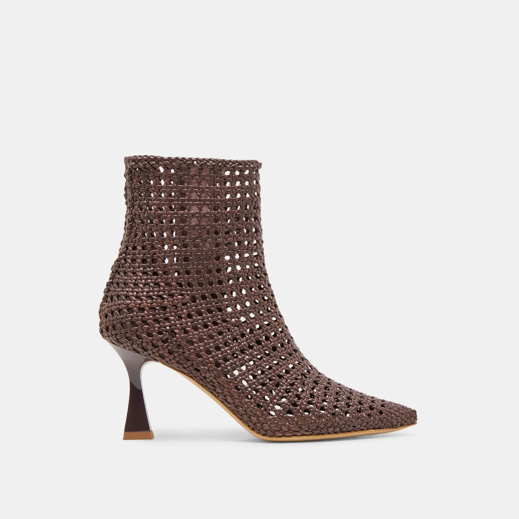 LONNI BOOTIES DK BROWN WOVEN LEATHER Ultra Flexible Grooves