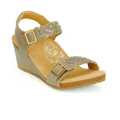 Aetrex Grace Wedge Sandal (Women) - Taupe Leather Easy Step Footwear