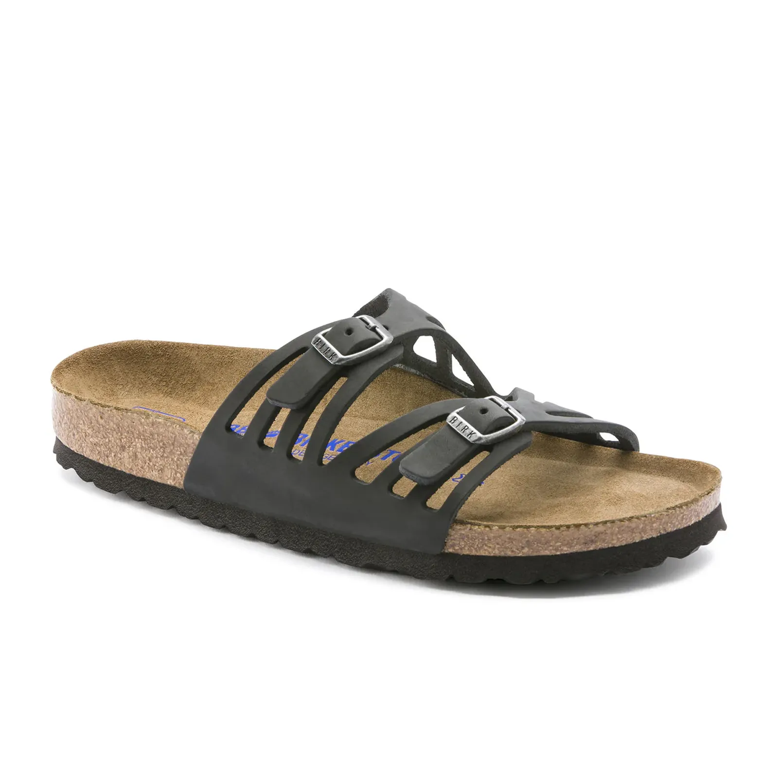 Crisp Feel Birkenstock Granada Soft Footbed Slide Sandal (Women) - Black Oiled Leather