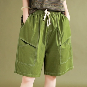 Women Retro Cotton Loose Casual Summer Shorts Natural Fit