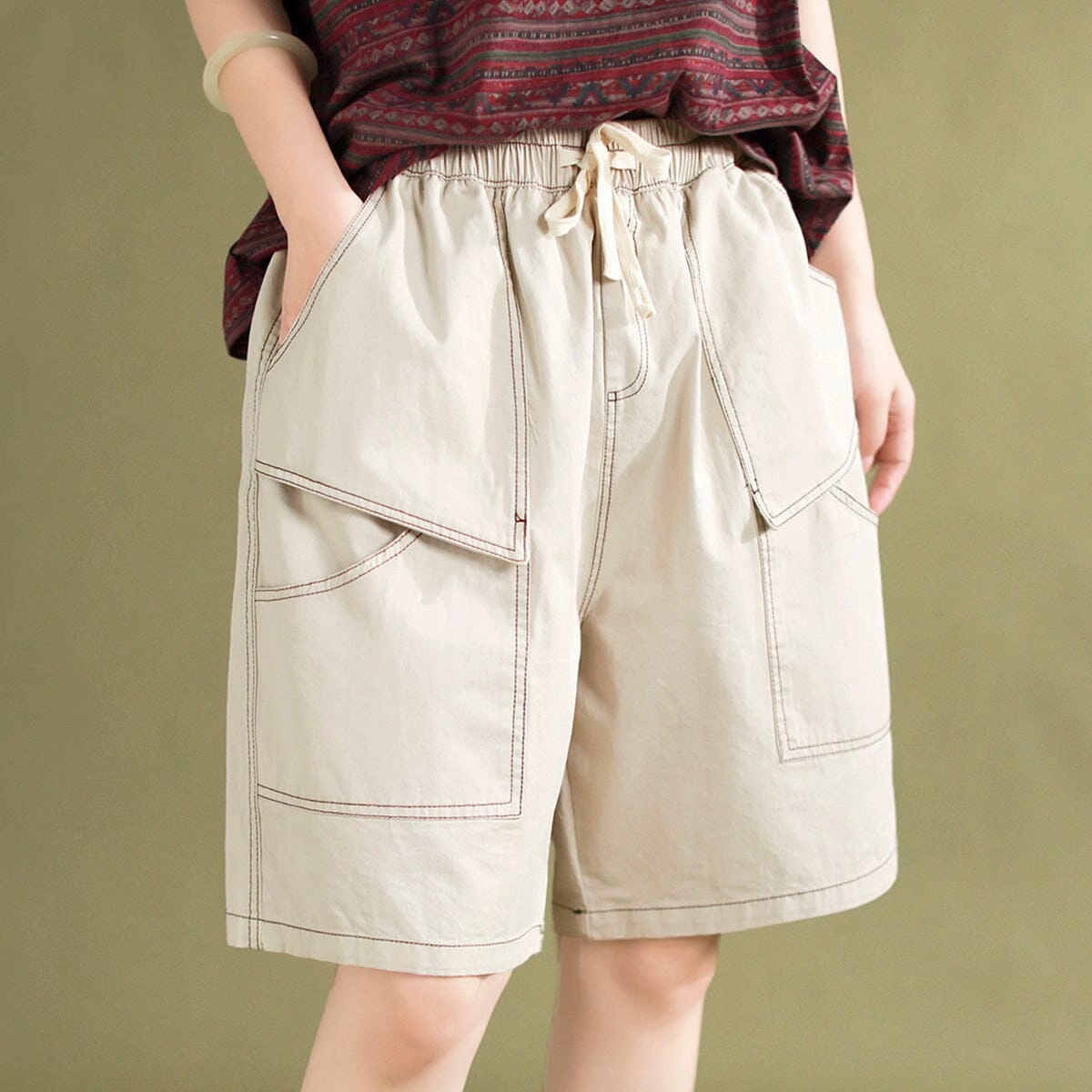 Women Retro Cotton Loose Casual Summer Shorts Non-Binding Adaptable Fabric