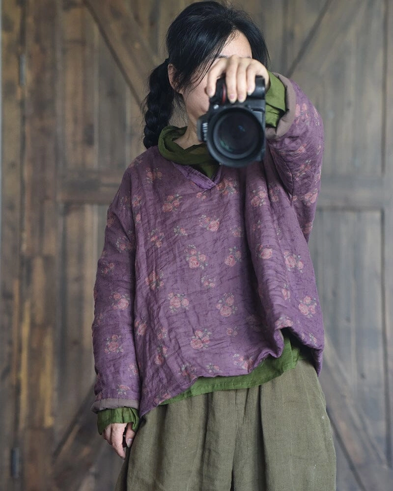 Autumn Winter Retro Handmade Floral Pull Over Coat Abrasion resistant Minimal Detail