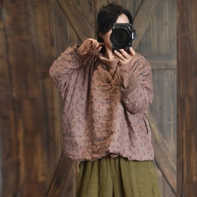 Sporty Touch Autumn Winter Retro Handmade Floral Pull Over Coat