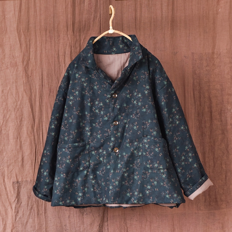 Foldable Storage Casual Fit Layer Women Retro Cotton Padded Loose Floral Coat