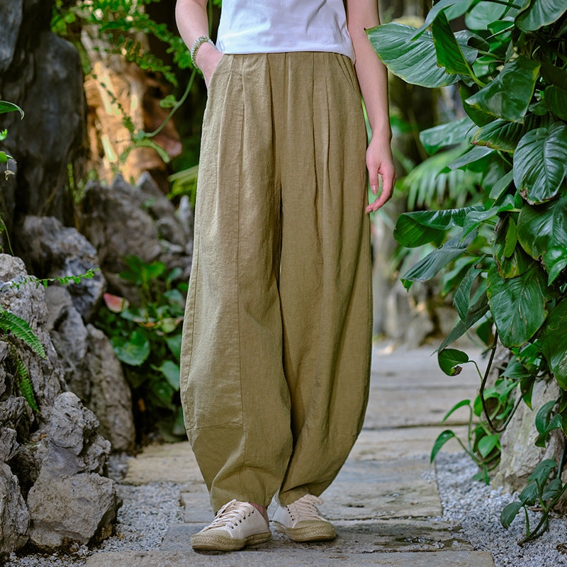Scratch Resistant Solid Color Loose Linen Harem Pants for Women