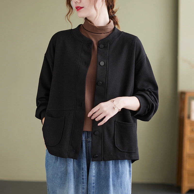 Solid Color Plus Size Long Sleeve Cardigan Versatile Casual Coat Adjustable Belt