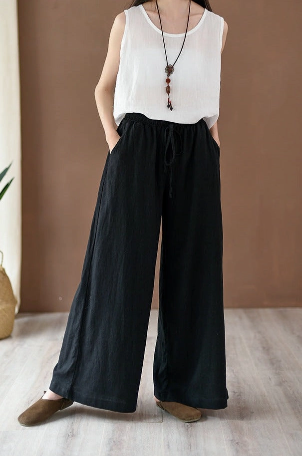 Spring Summer Women Linen Casual Pants Moisture Lock