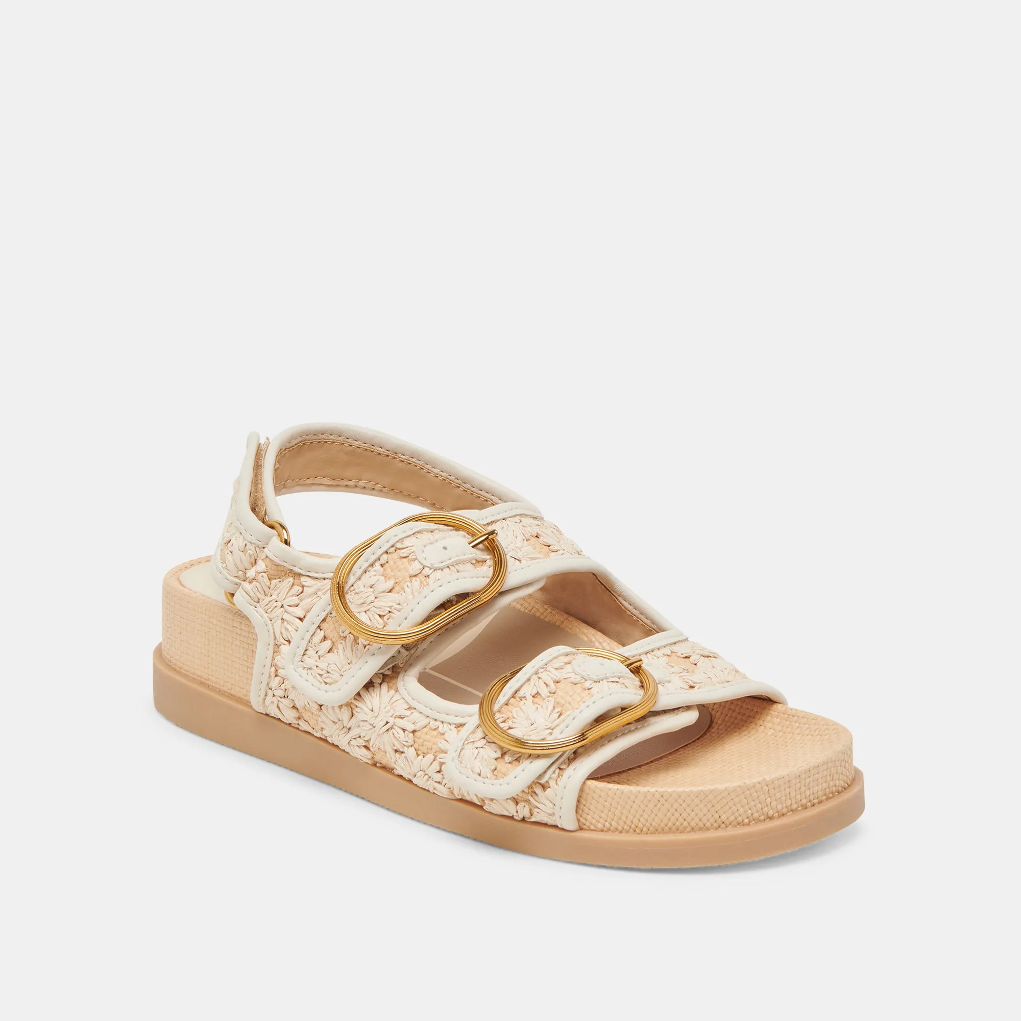 STARLA SANDALS CREME FLORAL RAFFIA Breathable Ease sock liner