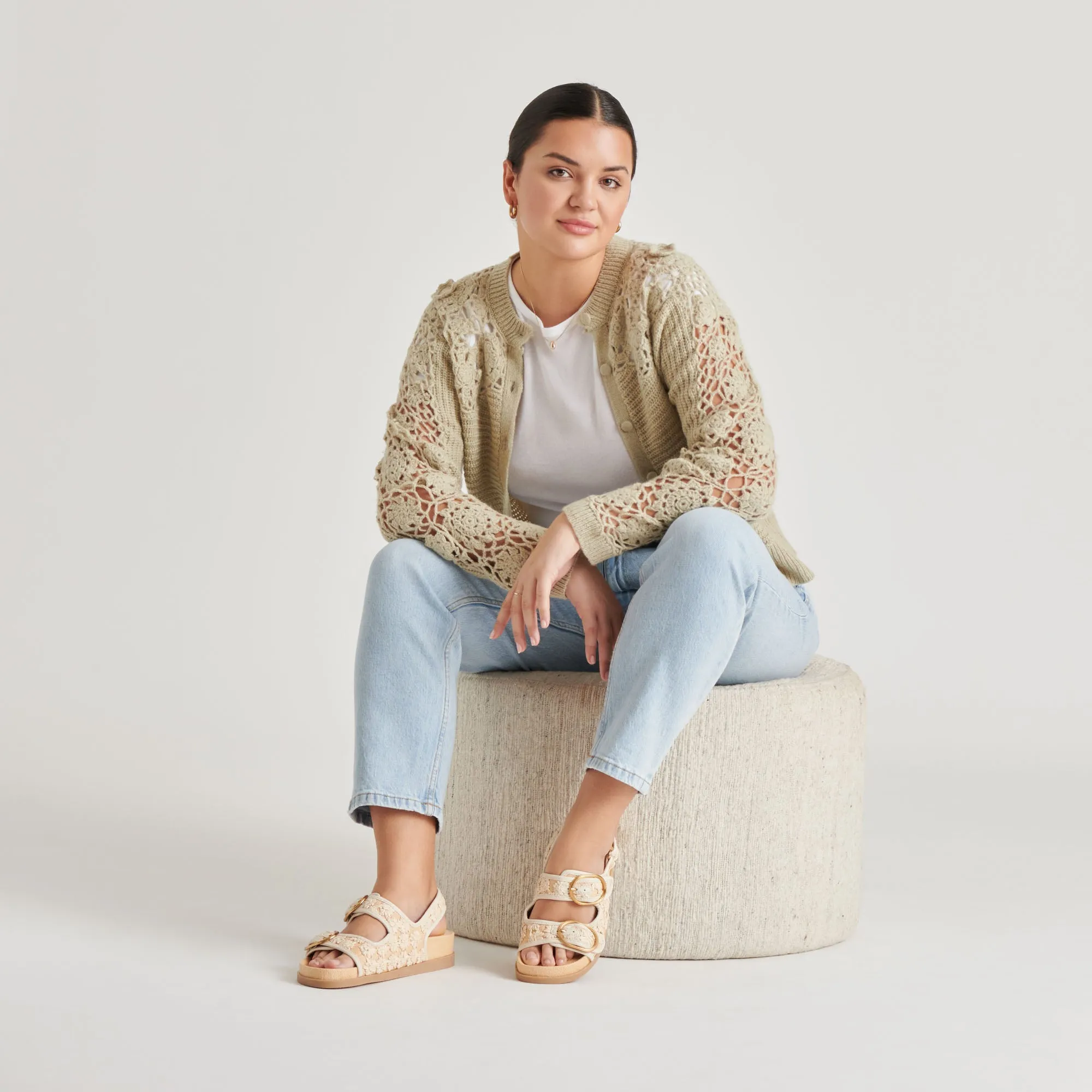 Useful STARLA SANDALS CREME FLORAL RAFFIA