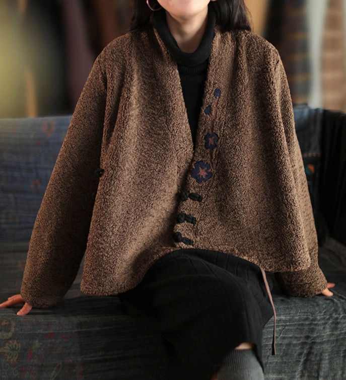 Thermal Insulation Layer Compression Resistant Insulation Women Ethnic Style Wool Suede Lining Cross-Over Warm Coat