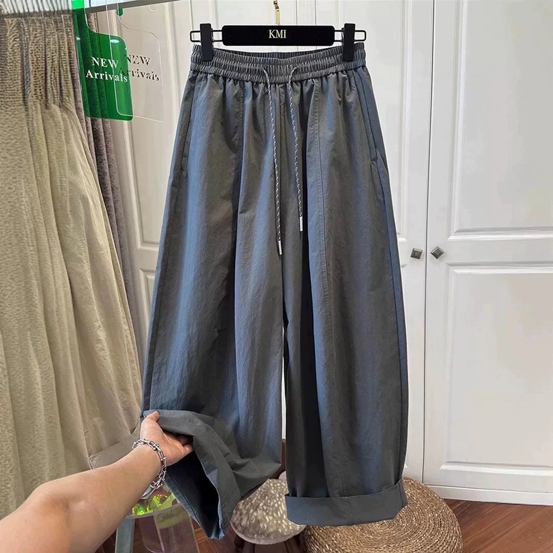 Fresh Fabric Durable Build Autumn Casual Cotton Comfortable Elastic Waist Lace-Up Pants