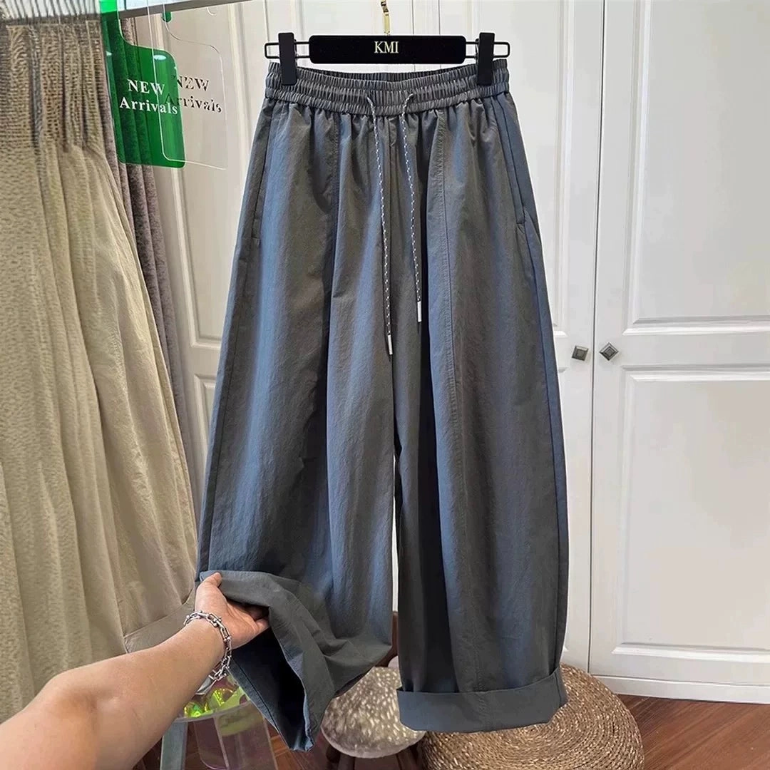 Autumn Casual Cotton Comfortable Elastic Waist Lace-Up Pants Durable Seams