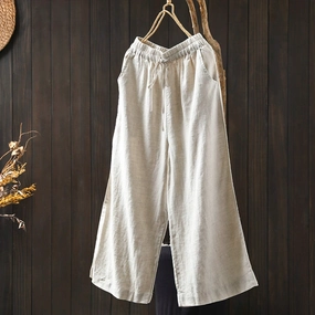 Breathable Build Abrasion Free Women Spring Vintage Linen Solid Color Casual Wide-Leg Pants