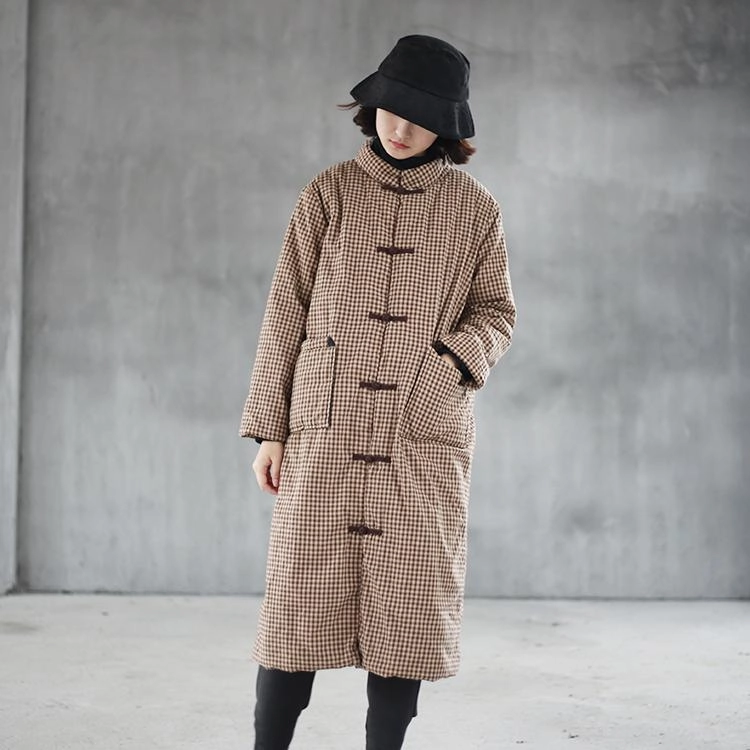 Babakud Women Winter Retro Cotton Plaid Quilted Coat Snow Day