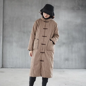 Babakud Women Winter Retro Cotton Plaid Quilted Coat Snow Day